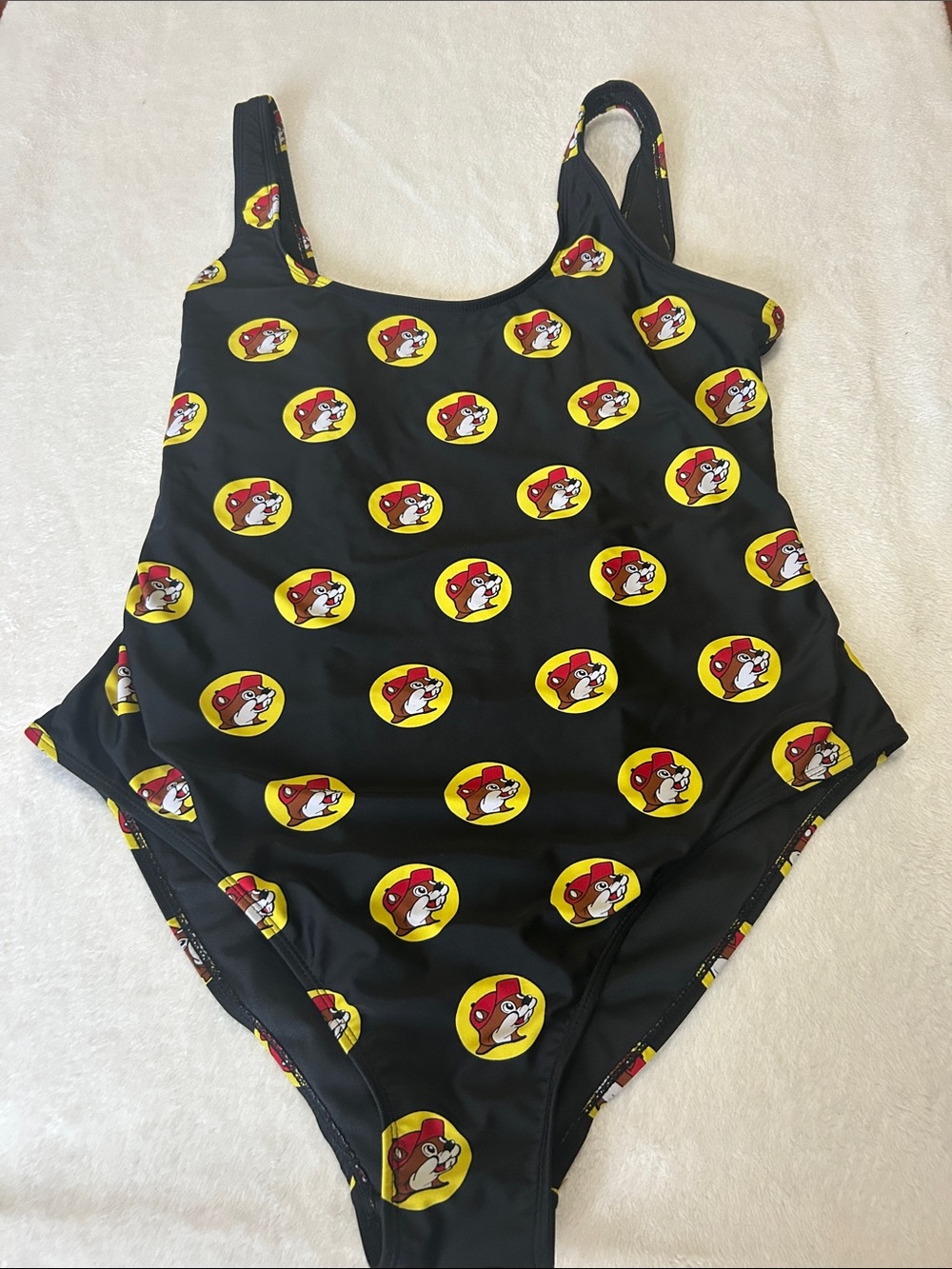 Women’s Black Buccee’s Swim One-Piece with Red & Yellow Beaver Print-XL - Picture 1 of 10